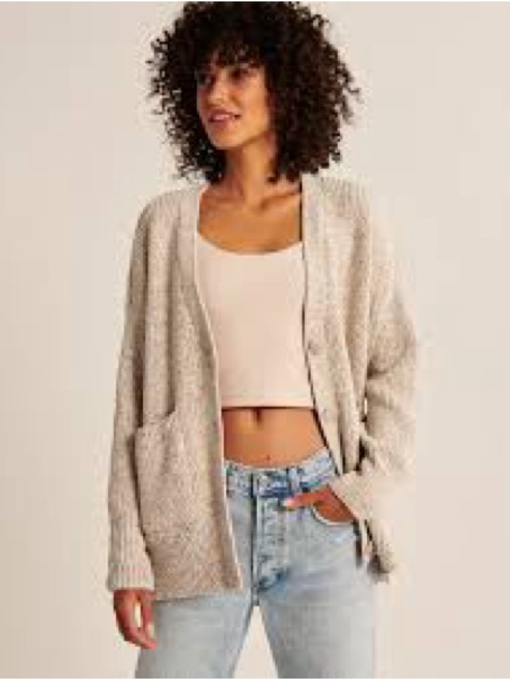 Abercrombie & Fitch Cream Open-Front Knit Cardigan
